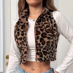 Leopard Print Faux Fur Vest